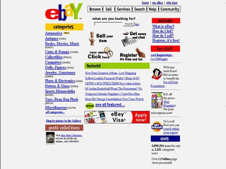 La Homepage di eBay nel 1995 (Foto: Ufficio stampa eBay Italia) © ANSA