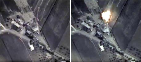 Un frame tratto da un video degli attacchi aerei in Siria della Russia contro obiettivi dell'Isis © ANSA 
