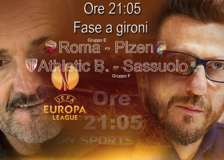 DIRETTA EUROPA LEAGUE Roma-Plzen 1-1 Athletic Bilbao-Sassuolo 1-1
