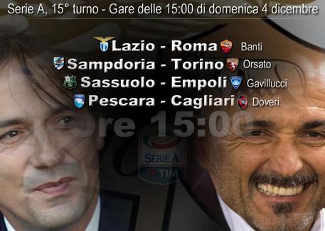 Lazio-Roma e altre 3 gare in A domenica alle 15.00 (elaborazione) © ANSA
