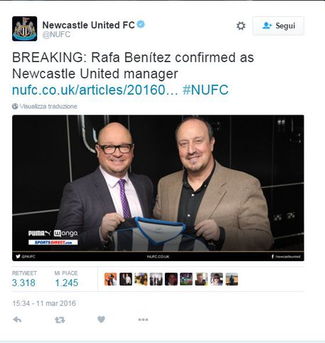 Rafa Benitez al Newcastle © Ansa
