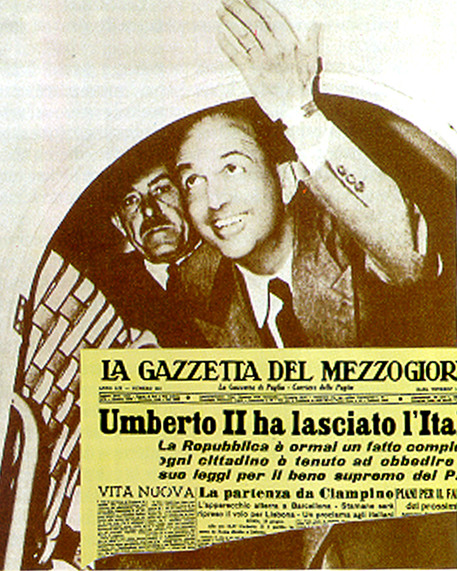 La prima pagina della Gazzetta del Mezzogiorno con la foto di Umberto  II, che lascia l' Italia nel giugno del 1946 © ANSA 