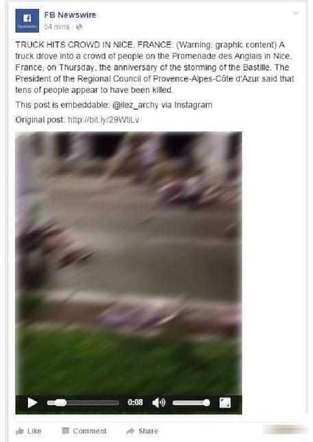 Nizza,Nizza: polemica su Facebook per immagini cruente attentato © ANSA