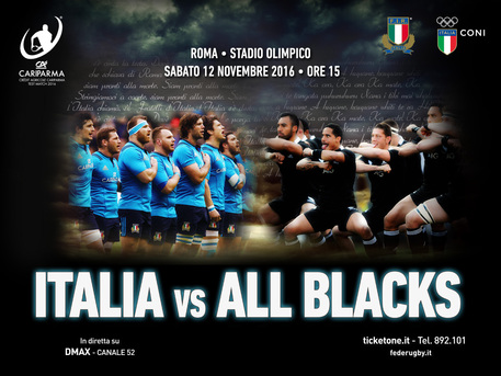 Italia-All Blacks il 12 novembre a Roma © Ansa