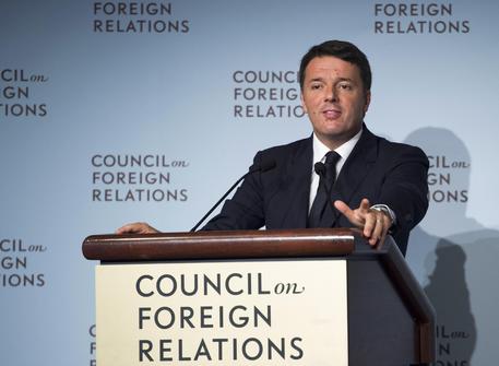 Il presidente del Consiglio Matteo Renzi durante il suo intervento al Council on Foreign Relations di New York US PALAZZO CHIGI - TIBERIO BARCHIELLI © ANSA