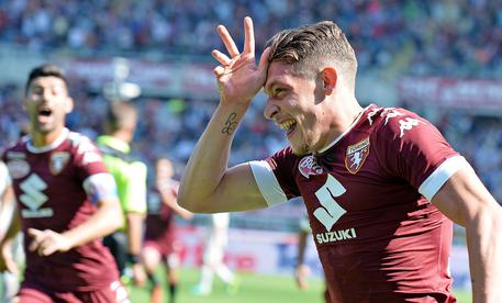 Andrea Belotti esulta dopo il gol del vantaggio in Torino-Roma © ANSA