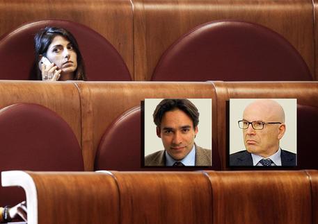 Nella combo Virginia Raggi e i due nuovi assessori Andrea Mazzillo e Massimo Colomban © ANSA