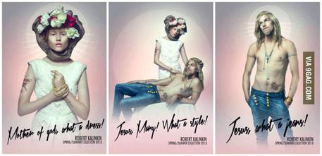 I poster pubblicitari dell'azienda lituana che ha usato l'immagine di Gesu' e della Madonna © ANSA