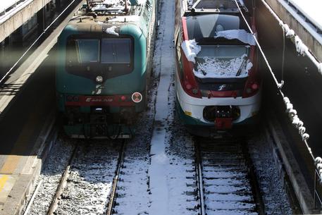 Alcuni treni alla stazione Termini durante la nevicata, Roma © ANSA