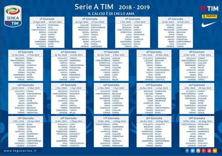 Il Calendario della Serie A 2018-19 STAMPA © Ansa