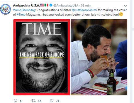 Ambasciatore Usa scherza con Salvini per copertina sul Time © ANSA