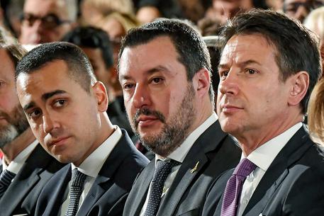 I ministri e vicepremier Luigi Di Maio e Matteo Salvini e il presidente del Consiglio Giuseppe Conte, Â© ANSA 