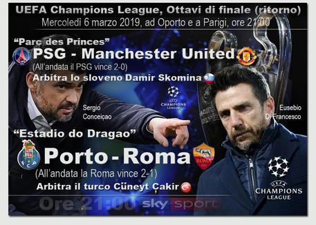 Champions, Porto-Roma e PSG-Manchester Utd © ANSA