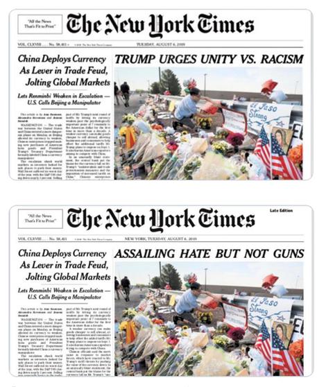 Le due aperture del New York Times © ANSA