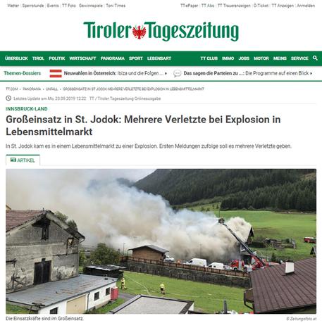 La notizia riportata sul quotidiano Tiroler Tageszeitung © ANSA