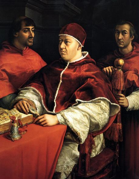 Il ritratto di papa Leone X con i cugini cardinali Giulio de' Medici e Luigi de' Rossi © ANSA