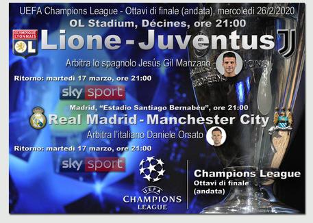 Champions League, Lione-Juventus e Real M.-Man City © ANSA