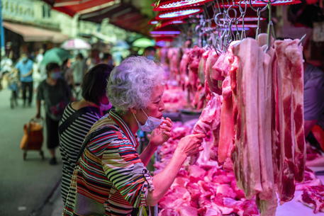 Mercato  con banchi di carne in Cina © EPA