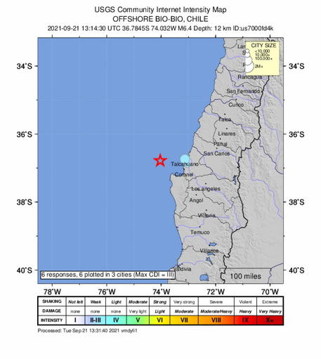 Terremoto di magnitudo 6.4 in Cile © EPA