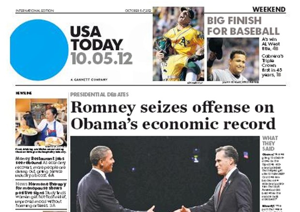 Dibattito Obama Romney- Usa Today (foto: ANSA)