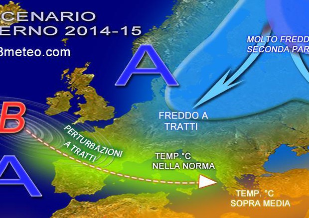 Lo scenario complessivo dell'inverno 2014-2015 secondo 3BMETEO.COM © ANSA
