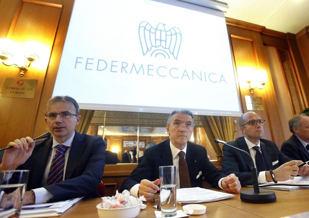 Stefano Franchi e Fabio Storchi, rispettivamente Direttore Generale e Presidente di Federmeccanica, durante la conferenza stampa 'Uniti per il rilancio dell'industria' © ANSA