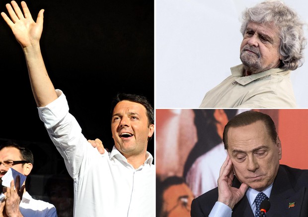 Renzi, Grillo e Berlusconi © ANSA
