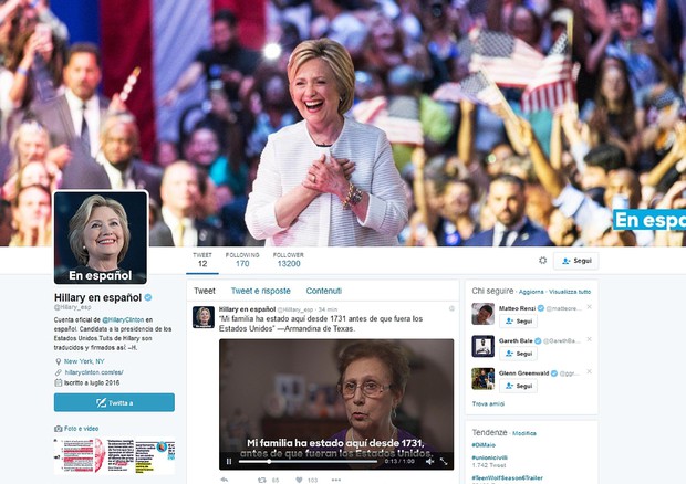 Pagina Twitter Hillary en espanol (foto: ANSA)
