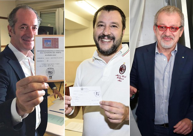 Luca Zaia, Matteo Salvini e Roberto Maroni © ANSA 