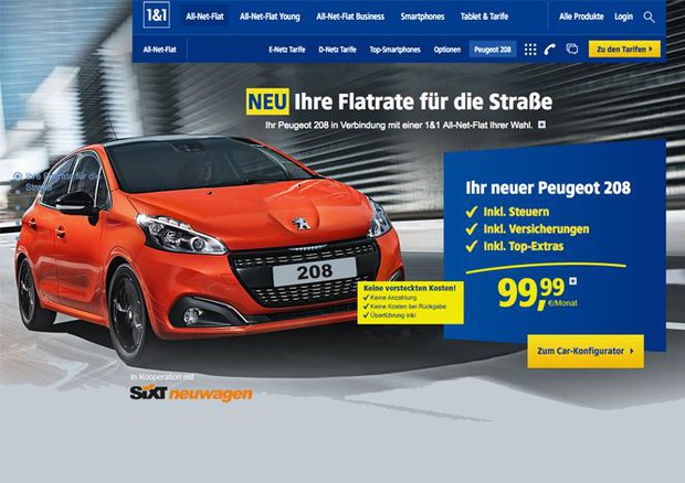 Operatore tedesco 1&1 propone a 99,9 euro flat auto compresa © ANSA