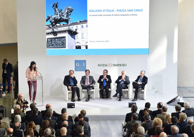 La  conferenza stampa di presentazione del progetto Gallerie d'Italia, al nuovo polo museale di Intesa Sanpaolo © ANSA