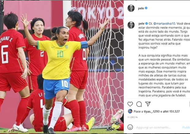 Il post di Pelé per Marta (foto: Ansa)