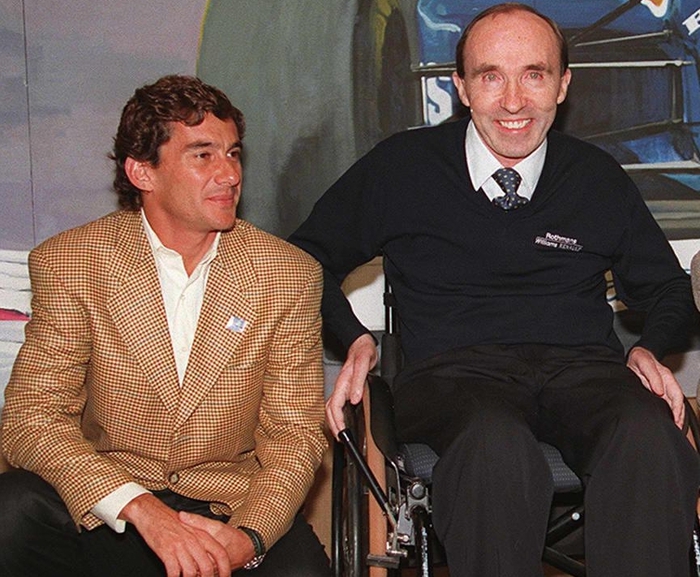 Una foto del 18 gennaio 1994 del pilota brasiliano Ayrton Senna insieme al costruttore Frank  Williams (foto: ANSA)