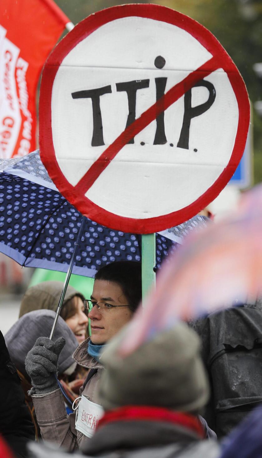 Corteo anti TTIP e austerità a Bruxelles © ANSA/EPA