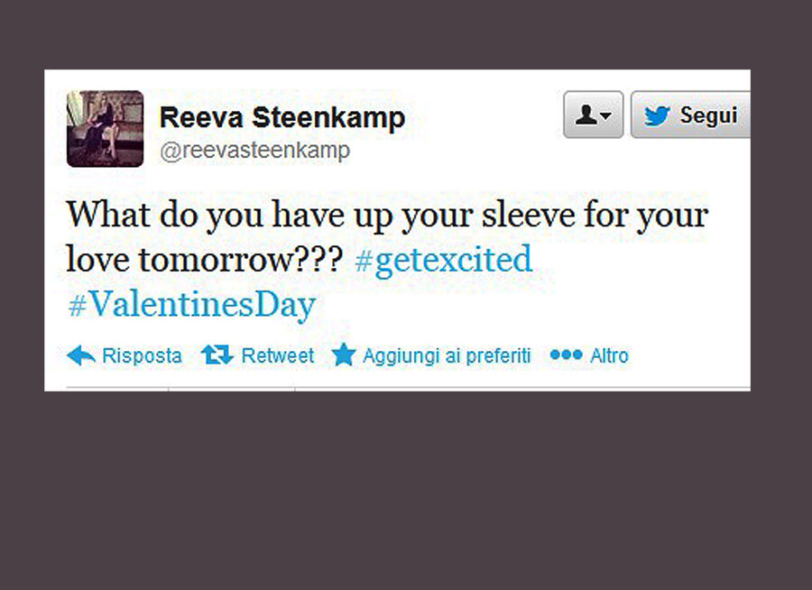 Il tweet scritto ieri da Reeva Steenkamp in vista di San Valentino © Ansa