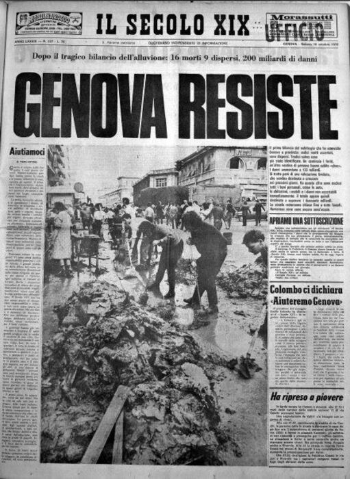 L'alluvione a Genova del 1970, ecco la prima pagina del Secolo XIX dell'epoca © Ansa