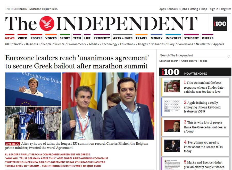 La home page di The Independent © Ansa