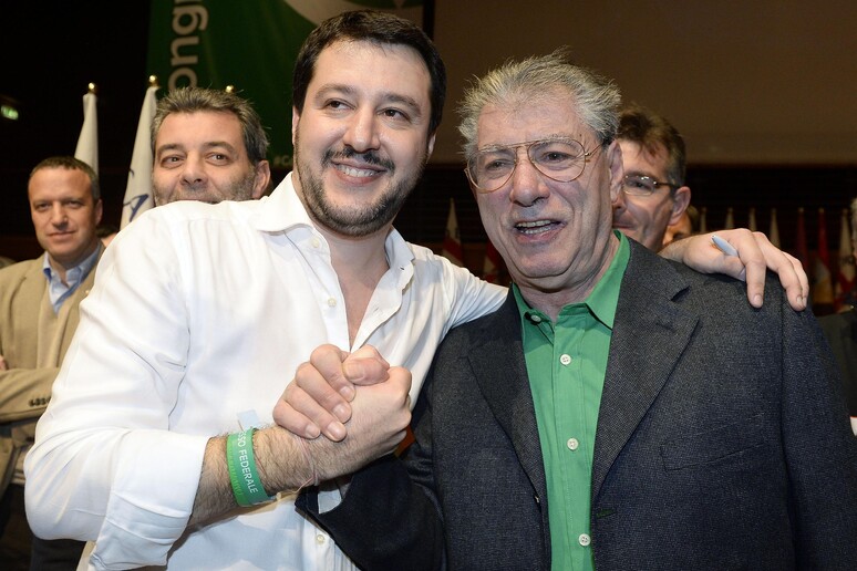 Umberto Bossi e Matteo Salvini durante il congresso federale straordinario della Lega Nord per l 'elezione del nuovo segretario al Lingotto, il 15 Dicembre 2013 - RIPRODUZIONE RISERVATA