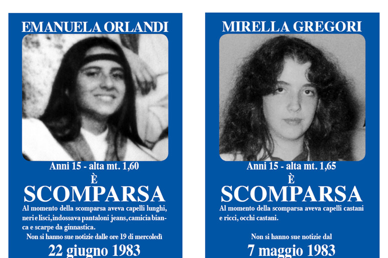 I manifesti che furono affissi in tutta Roma dopo la scomparsa di Emanuela Orlandi e di Mirella Gregori. - RIPRODUZIONE RISERVATA