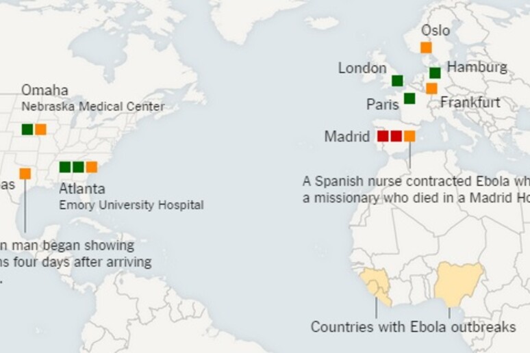 Cartina Ebola - RIPRODUZIONE RISERVATA
