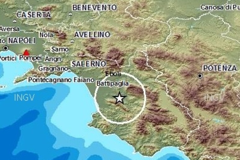 Foto schermata presa dal sito di Ingv, sisma magnitudo 4 nel Salernitano - RIPRODUZIONE RISERVATA