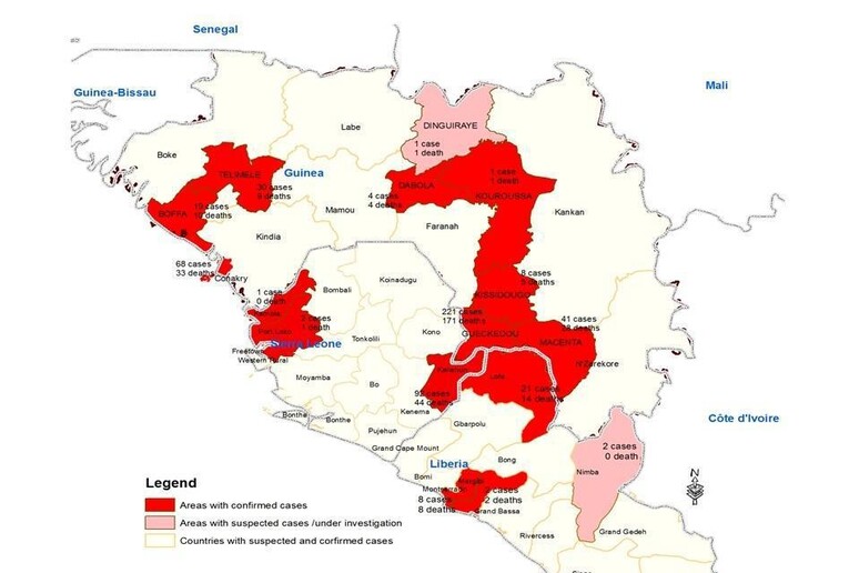 La mappa dei focolai di Ebola - RIPRODUZIONE RISERVATA