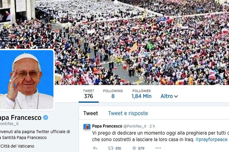Il profilo Twitter di Papa Francesco - RIPRODUZIONE RISERVATA