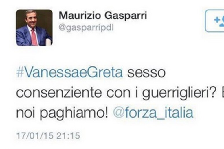 Tweet Gasparri su Greta e Vanessa - RIPRODUZIONE RISERVATA