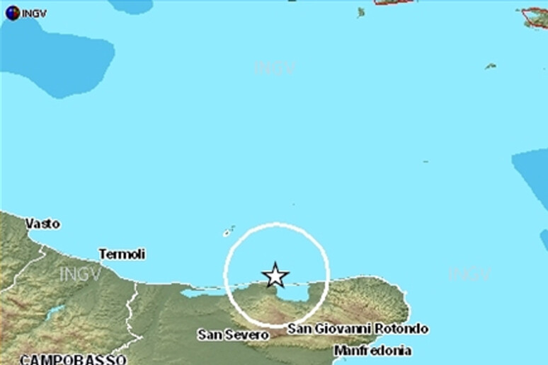 La piantina dell 'Ingv con la zona interessata dal terremoto sul Gargano del 27 luglio 2011. Interessata la stessa aerea - RIPRODUZIONE RISERVATA