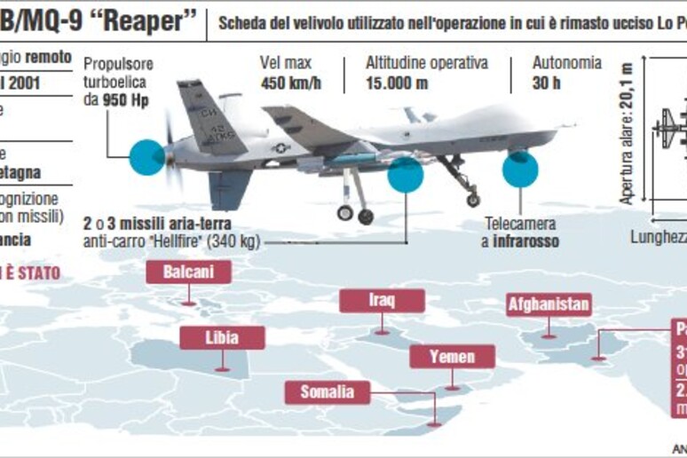 Il drone utilizzato nell 'operazione in cui è rimasto ucciso Giovanni Lo Porto - RIPRODUZIONE RISERVATA