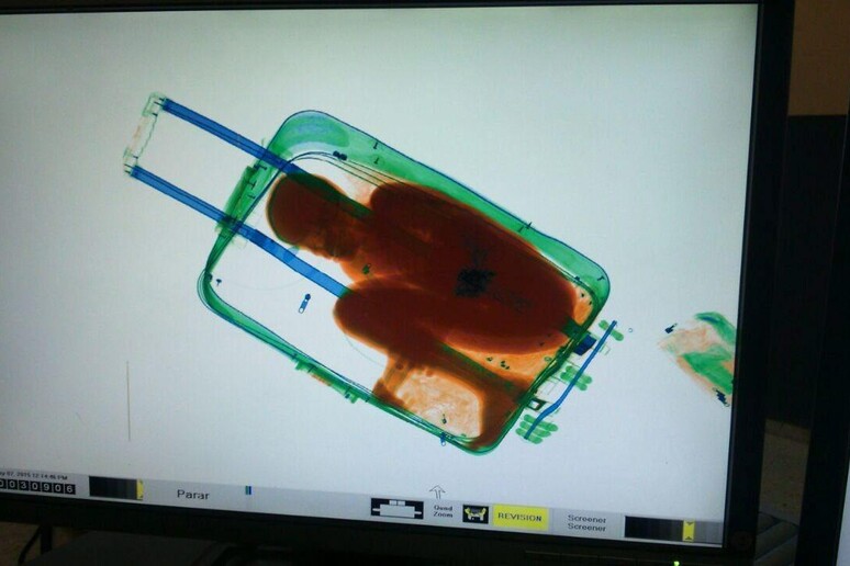 L 'immagine del minore all 'interno della valigia © ANSA/EPA