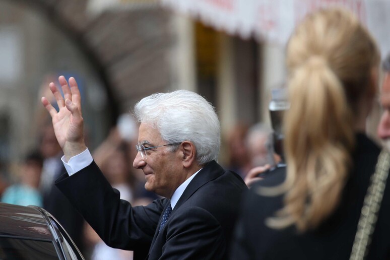 Sergio Mattarella, presidente della Repubblica, durante la cerimonia di commemorazione per i 100 anni della nascita di Mariano Rumor a Vicenza, 16 giugno 2015 - RIPRODUZIONE RISERVATA