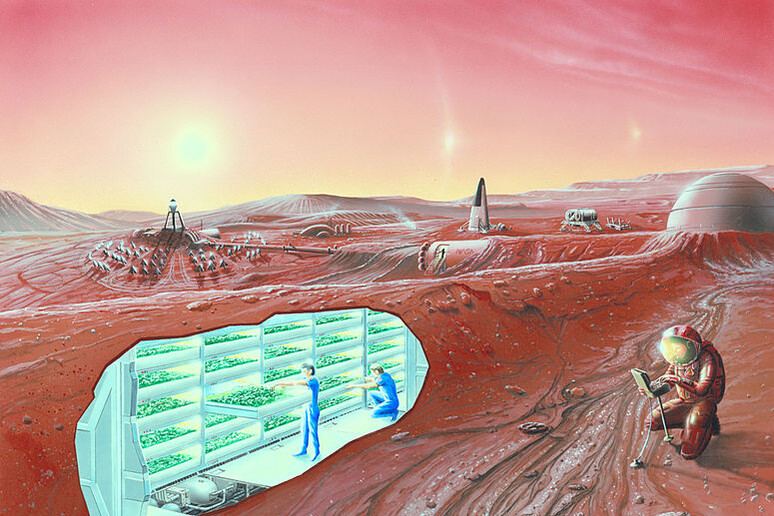 Rappresentazione artistica di un insediamento umano su Marte (fonte: NASA Ames Research Center) - RIPRODUZIONE RISERVATA