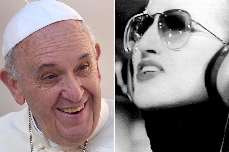 Due immagini di Papa Francesco e Mina - RIPRODUZIONE RISERVATA